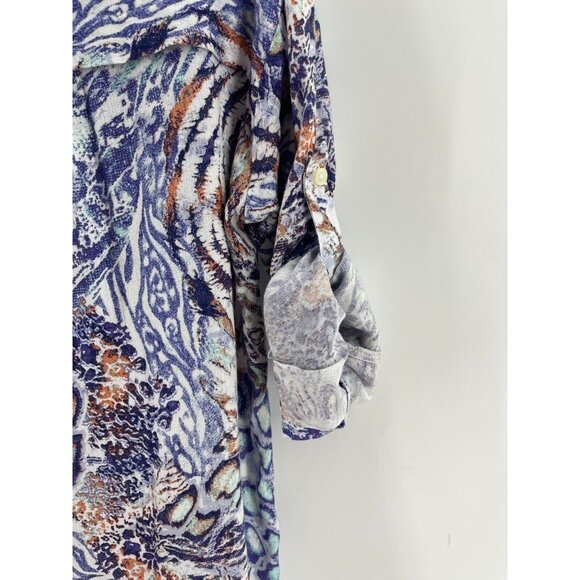 Nine West Women 3/4 Sleeve 1/2 Button Floral Animal Print Boho Top Shirt Size S - Picture 8 of 12